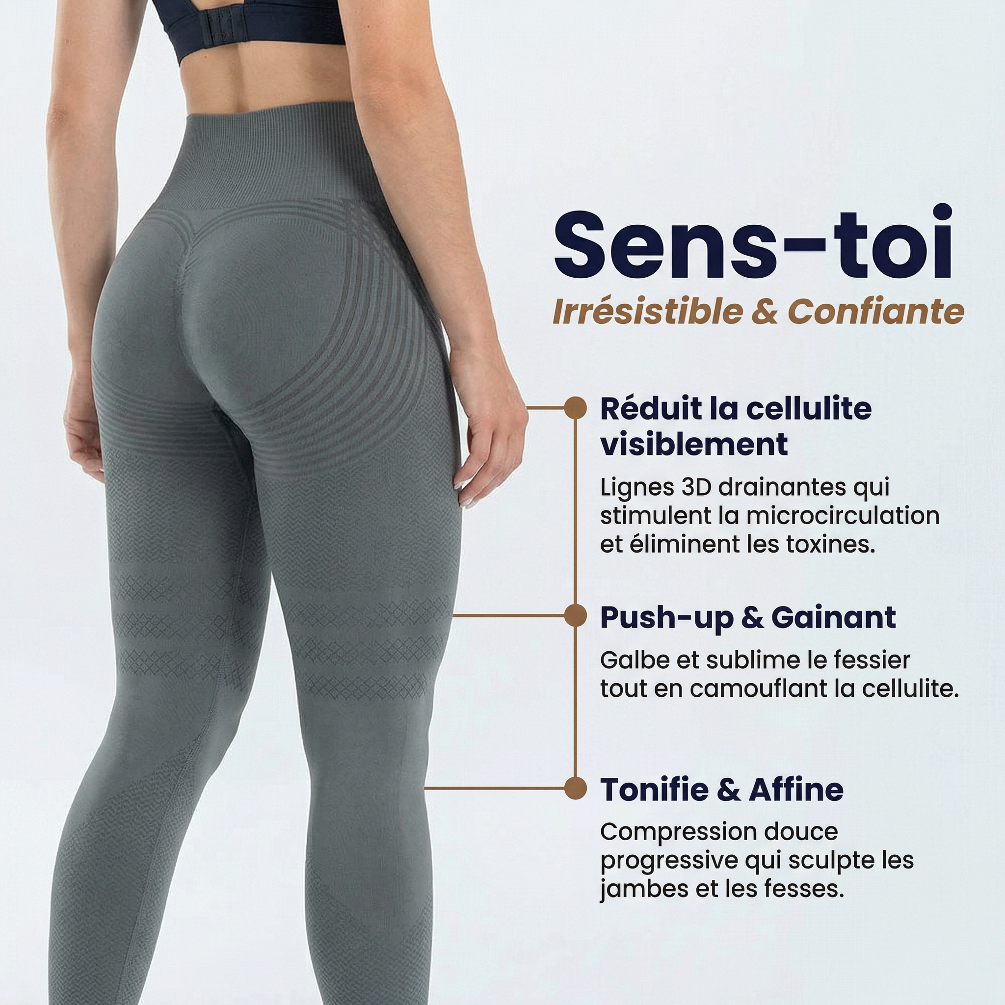 LEGGING GRIS ODYOA 3D-Drain™ - Technologie 3D Anti-Cellulite