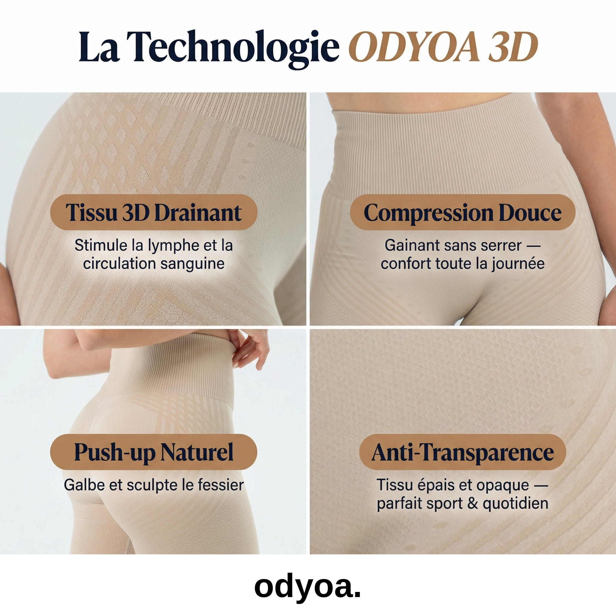 LEGGING BEIGE ODYOA 3D-Drain™ - Technologie 3D Anti-Cellulite
