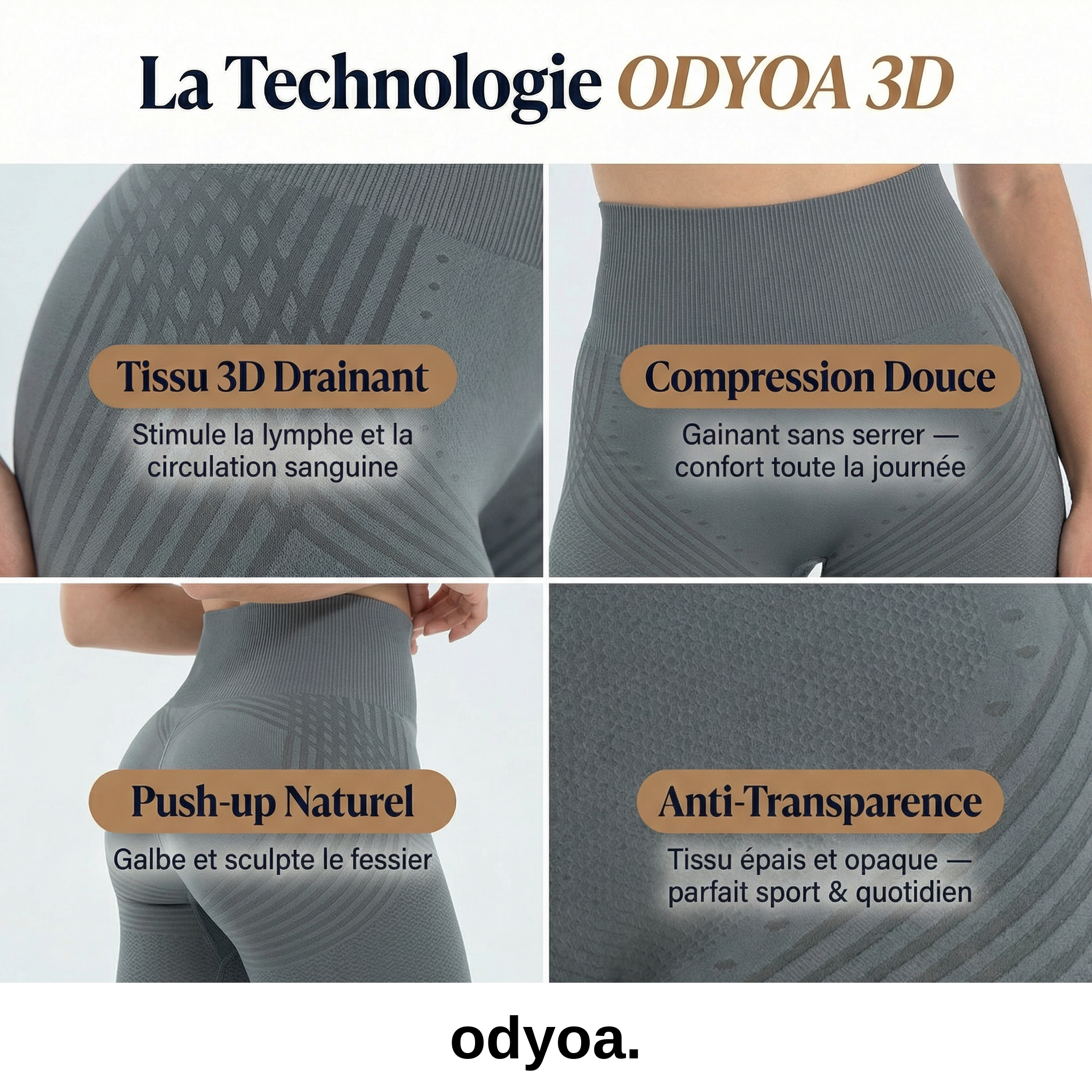 LEGGING GRIS ODYOA 3D-Drain™ - Technologie 3D Anti-Cellulite