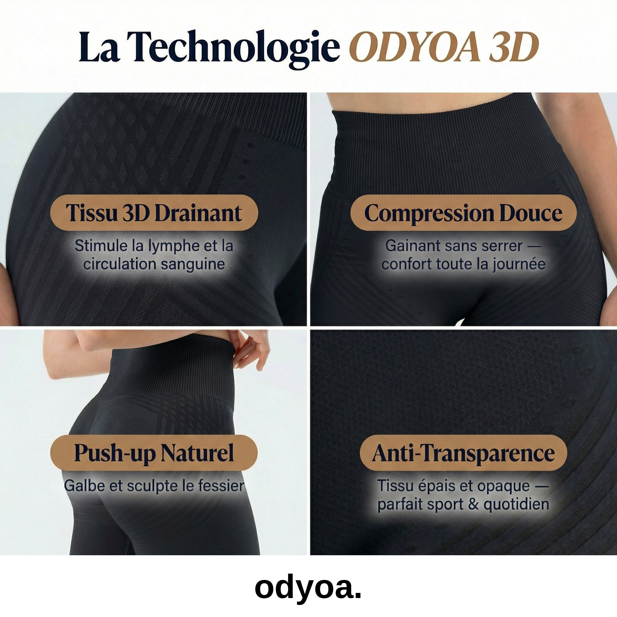 LEGGING NOIR ODYOA 3D-Drain™ - Technologie 3D Anti-Cellulite